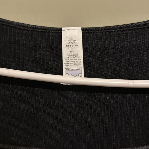 NWT OFFLINE By Aerie Seamless Cable Square Neck crop Black M - Picture 2 of 7